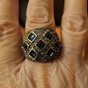 Heidi Daus Gold-Tone Statement Ring with Navy Blue Stones